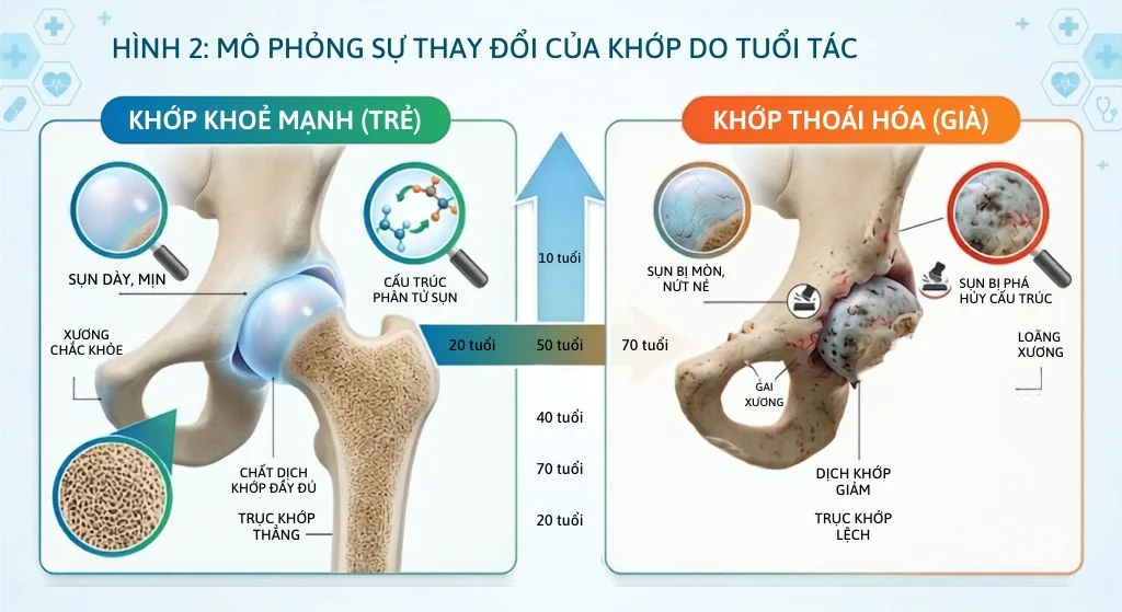 Sự thay đổi của cấu trúc xương khớp theo tuổi tác